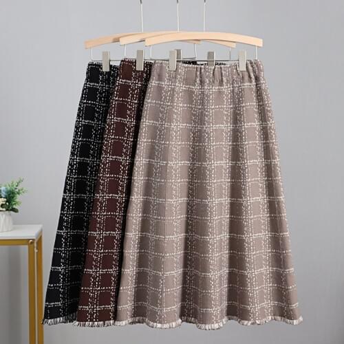 GIGOGOU Luxury Jacquard Knitted Women Midi Skirt Autumn Winter Thick Warm A Line Skirt High Waist Plaid Patern Sweater Skirts