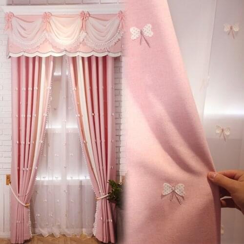 Childrens Room Curtain Finished Simple Modern Bedroom Bay Window Girls Heart Princess Style Butterfly Embroidered