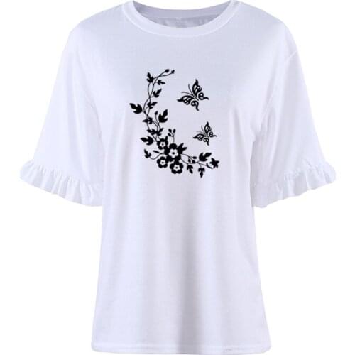 Summer New Butterfly Flowers Funny Printed T-Shirt Women Loose Cotton Petal Sleeve Female T-Shirts Fashion Tees Casual Camisetas