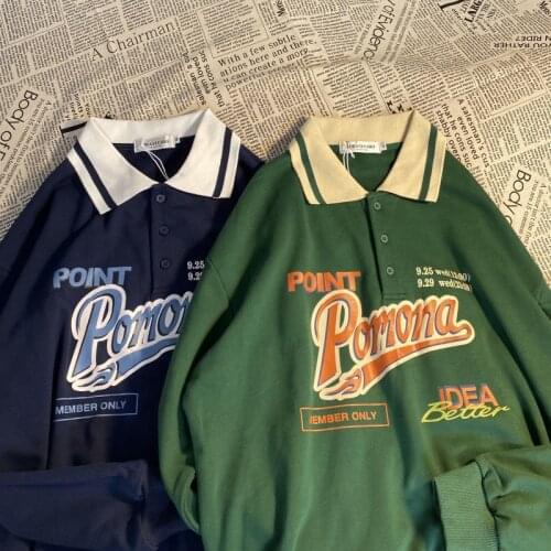 Vintage Polo Collar Women Loose Sweatshirts 2021 Autumn Harajuku Letter Print Casual Pullovers Tops Womens Oversized Sweatshirt