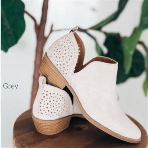 Autumn Women Hollow Ankle Boots Square Heel Slip On Women Female High Heels Single Shoes Pointed Toe Casual Ladies Fashion