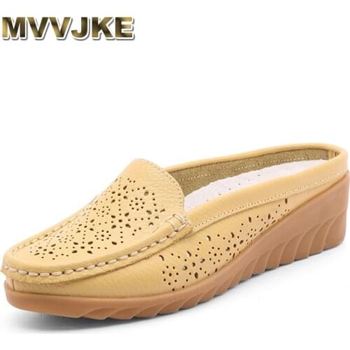 MVVJKE New arrival solid women sandals summer slippers flip flops Genuine Leather flat sandals ladies slip on flats clogs shoes