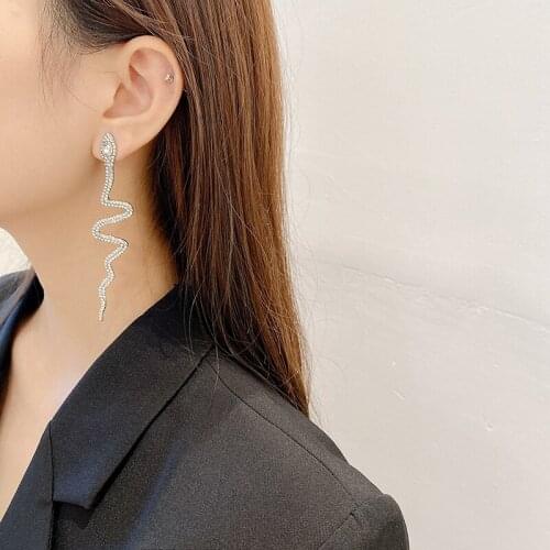 TIMEONLY Statement Tassel Crystal Drop Earrings for Women Shiny Snake Rhinestone Dangle Earring Party Fashion Jewelry Gift