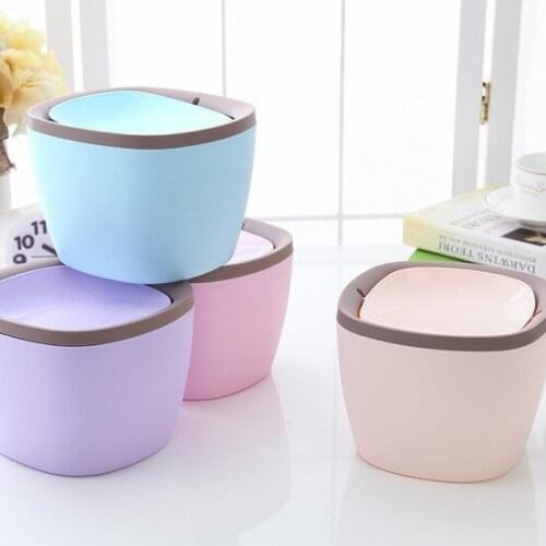 1PC mini waste bin creative fashionable garbage bin rolling cover paper basket kitchen ash-bin PP desktop trash bins OK 0193