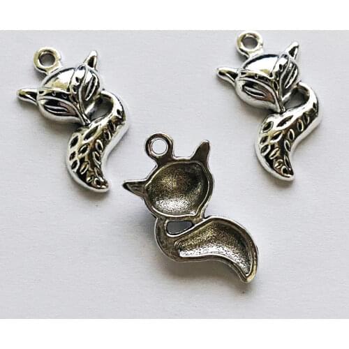 10pcs 24x13mm Fox Charms Antique Silver Color Pendants For DIY Making Handmade Necklace, bracelet, keychain Jewelry Accessories