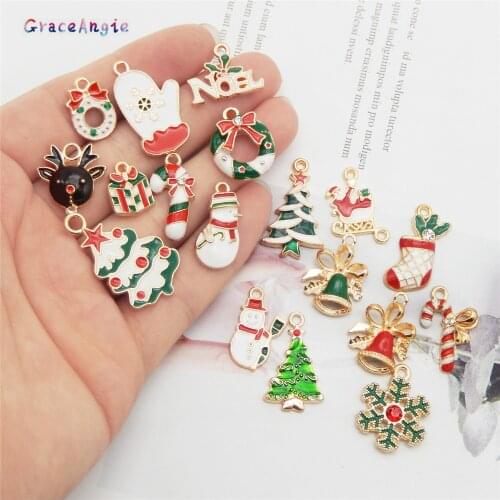 GraceAngie 18pcs/18Pair New Christmas Charms Pendants Enamel Bracelet Party Home Metal Craft Decoration Tree Hanging DIY Jewelry