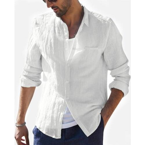 2021 Plus Size Summer New Men Shirt Baggy Cotton Linen Solid Long Sleeve Button Retro long Shirts Tops S-2XL