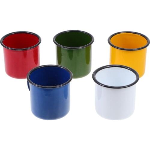 5pcs Vintage Enamel Mugs Ceramic Mug Student Breakfast Milk Coffee Cup with Handle Office Home Funny Water Cups
