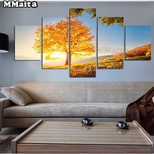 5D DIY diamond painting embroidery 5 pieces of gold Montreal tree landscape diamond painting all square, round diamond GG216