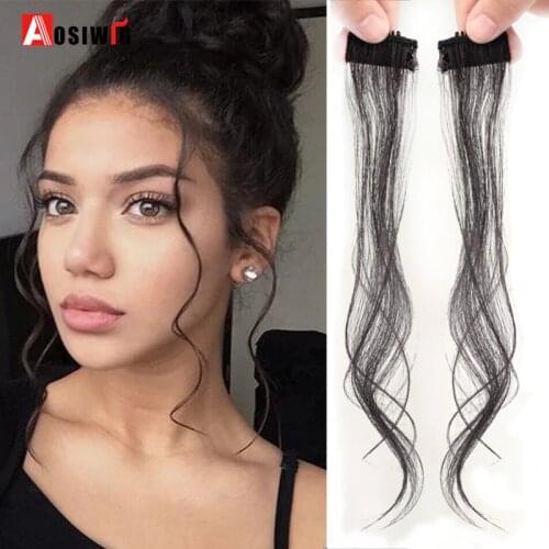 AOSIWIG Black Brown Wavy Synthetic Bangs Middle Part Hairpieces High Temperature Fiber Clip-in Hair Extensions For Women Party
