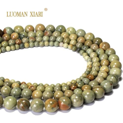 Wholesale Top Silverly Leaf Jaspers Natural Stone Beads For Jewelry Making DIY Bracelet Necklace Material 4/6/8/10 mm