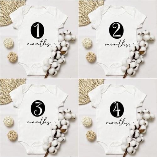 Baby Monthly Bodysuit Newborn Baby Romper Boys Girls Unisex Baby Bodysuits Monthly Print Rompers Infant Casual Wear