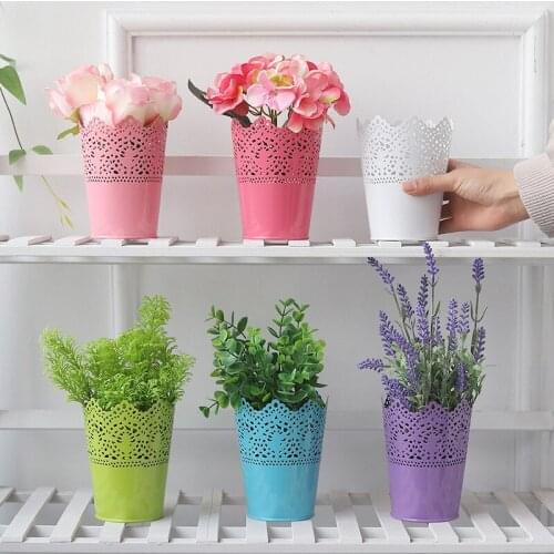Storage Baskets Lace Hollow out Metal Iron Bucket Flower Pot Trash Can Pencil Holder Artificial Flower Plant Organizer Container