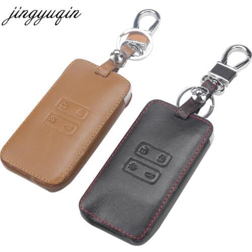 Jingyuqin Leather Car key Card Cover Case fit for Renault Koleos Kadjar Keychain Wallet Protector Holder