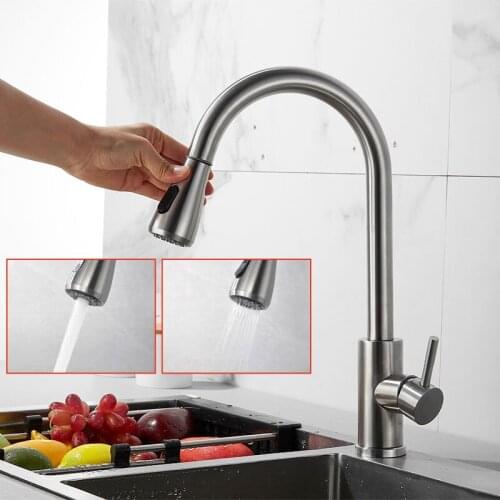 Brushed Nickel Kitchen Faucet Faucet Single Hole Pull Out Spout Kitchen Sink Mixer Tap Stream Sprayer Hot and Cold Water Faucet