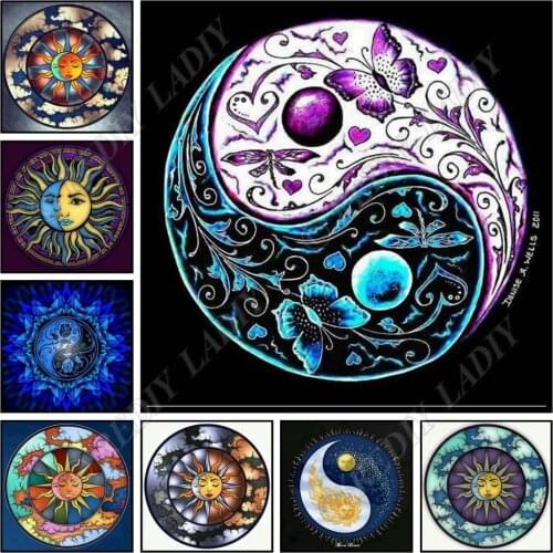 Full Square / Round Diamond Painting Sun Mandala Diamond Embroidery Crystal Mosaic Pattern Beaded Cross Stitch Crafts Home Decor