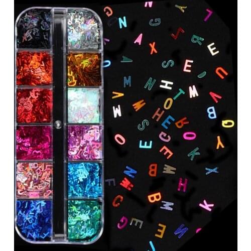 Laser Letter Nail Sequins Glitter Flakes Holographic Paillette Iridescent Decoration 3d Nail Art Sequins Nail art