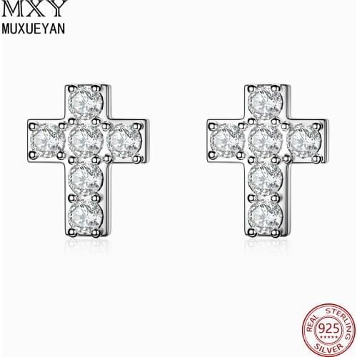 Mini Crystal Cross Stud Earrings for women 925 Sterling Silver zircon Jewelry gifts 2021 trend MUXUEYAN