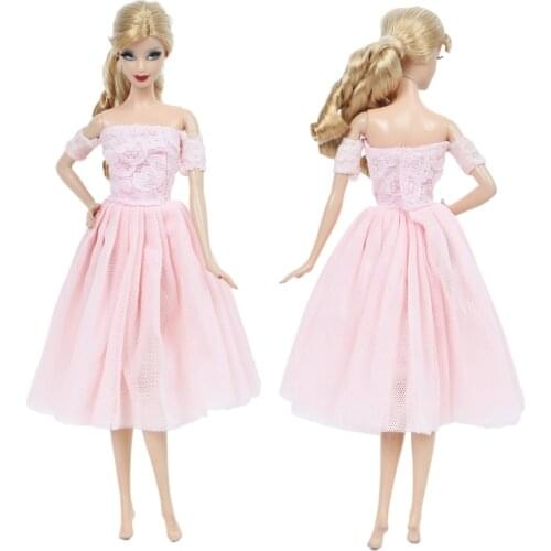 Fashion Design Pink Dress Wedding Party Gown Bride Lace Skirt Casual Wear Princess Clothes for Barbie Doll Baby Girls Kids Toy