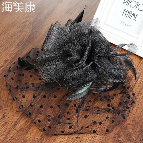 Haimeikang Fashion Hair Accessories Elegant Ladies Top Mesh Lace Veil Feather Hairpin Hairpin Hat Clip for Wedding Church Party