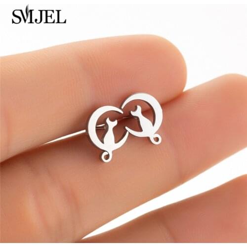 SMJEL Fashion Cat Moon Pendant Earrings Charm Stainless Steel Studs Earing For Pet Lucky Jewelry For Women Gift