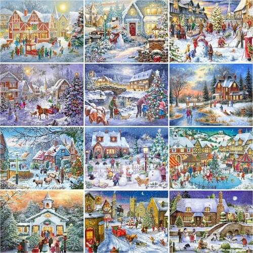 MomoArt Diamond Painting House 5D DIY Full Square Drill Diamond Embroidery Landscape Needlework Beaded Mosaic Winter Wall Decor