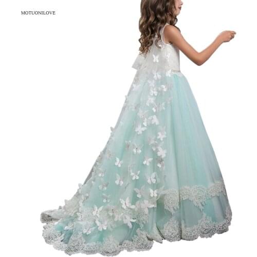 Hollow Back Detachable Veils Cloak Elegant Girls Evening Party Dress Kids Dresses Girls Children Pageant Gown Wedding Long Dress