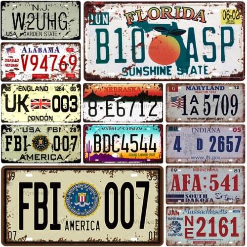US Florida Mississippi Car Number Plate License Shabby Metal Tin Sign Bar Pub Garage Wall Sign Decor Retro Plaques Iron Painting