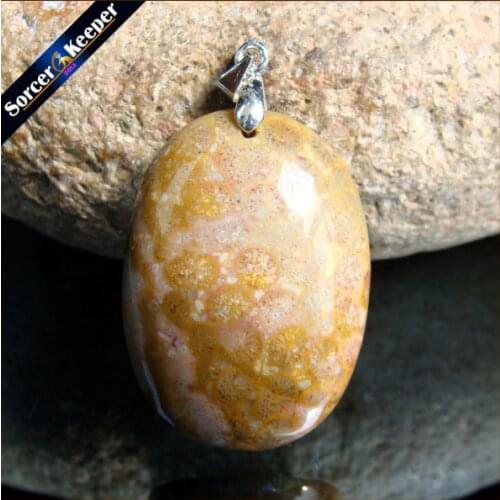 New Classic Hot Natural Healing Crinoid Fossil Gem Stone Pendant Necklace For Women And Men Chrysanthemum Stone Jewelry HS290