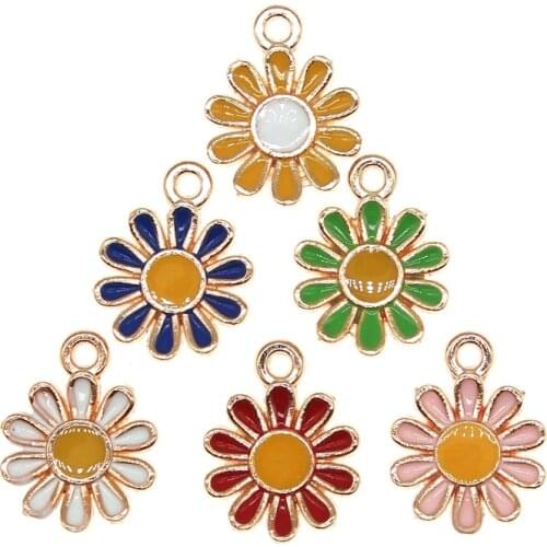 20pcs/lot 12mm Cute Flowers Enamel Mini Daisy Charm Pendant For Earring Necklace Bracelet DIY Jewelry Making Finding XL1087
