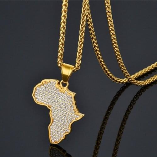 Personality Africa Map Pendant Necklace for Women Men Gold Color Stainless Steel Ethiopian Jewelry