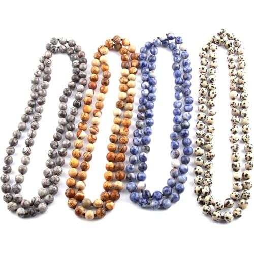 Free Shipping Fashion Semi Precious Stones Beads Statement Necklaces long Knotted Beads Necklace