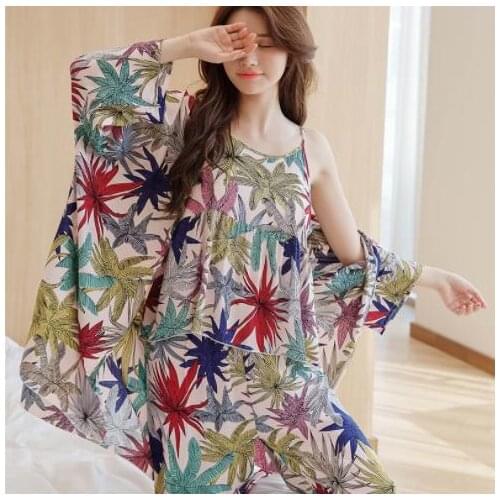 Woman Pajamas Set Sling Cotton Pajamas Sleepwear For Women Long Sleeves Breathable Sexy Nightwear Homewear