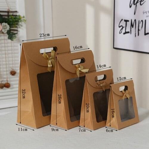31/26/20/16cm Kraft Paper Portable Gift Bag PVC Clear Window Packaging Bags for Business Birthday Christmas party Present Wrap