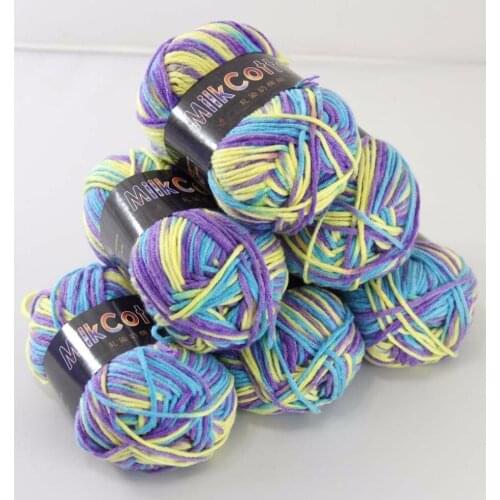 Sale 6ballsx50g Soft Cotton Baby Yarn New Hand-dyed Wool Socks Scarf Knitting yarn purple blue yellow mixed 2075-15-6