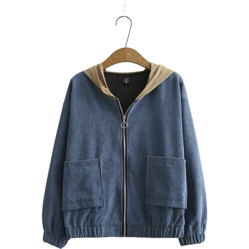 Plus Size Womens XL-4XL Hooded Jackets False Two Pieces Autumn Winter Corduroy Outerwear with Big Pockets