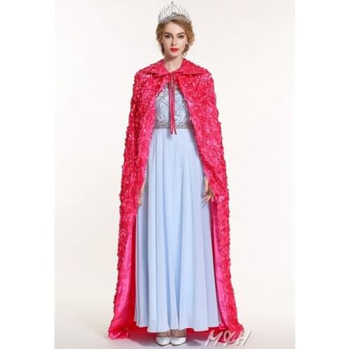 Luxury Women Rose Cloak Cake Full Length 71" Lace-up Robe Elegant Cape Cosplay Party Costume Miss Pageant Cloak Handmade