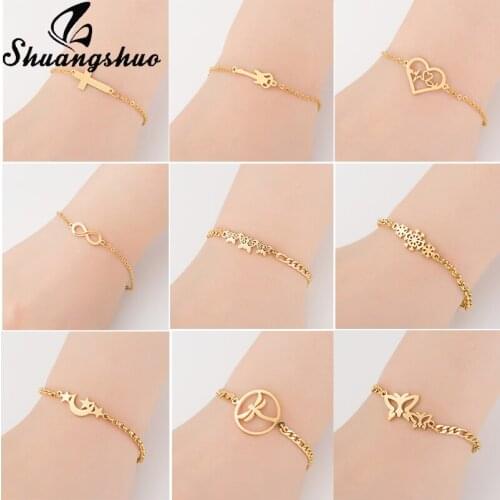 Shuangshuo Gold Bracelets For Women Cross Pendant Charm Bracelet Stainless Steel Fashion Jewelry Adjustable Bracelets & Bangles