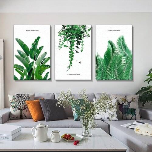 Modern Simple Canvas Painting, Small Fresh Watercolor, Green Plant Poster, Green Branch and Leaf Letter Mural, Printing Waterpro