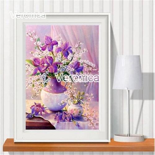 Modern Simple Full Diamond Painting Purple Flower Cross Stitch 5D Diamond Embroidery Mosaic Handicrafts Living Room Decor
