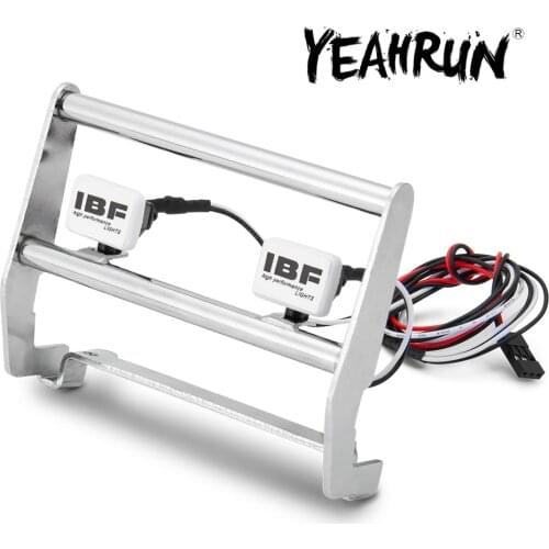 Silver Metal Stainless Steel Anti Collision Front Bumper with LED Light for TRX-4 Ford Bronco 1:10 RC Crawler Car