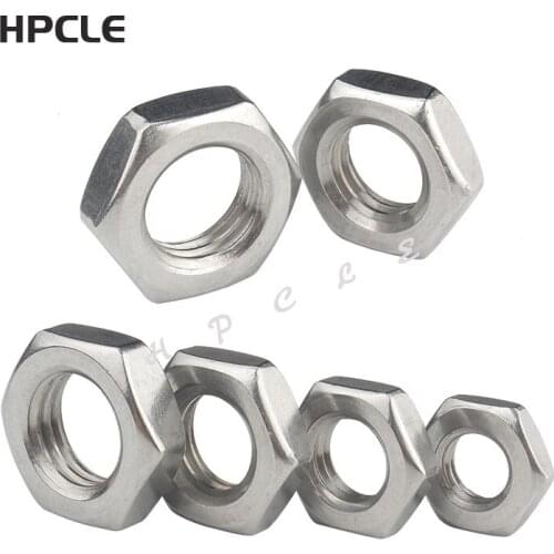 10-50pcs/Lot DIN439 hex thin nut M2 m2.5 M3 M4 M5 M6 M8 304 Stainless Steel Hexagonal Nut Thin Hex Nuts