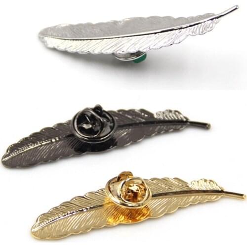 20pcs/lot Copper Feather Brooch Pins Wedding Suit Brooches Lapel Pin Stickers Silver Gunblack Gold Mens Jewelry Wholesale