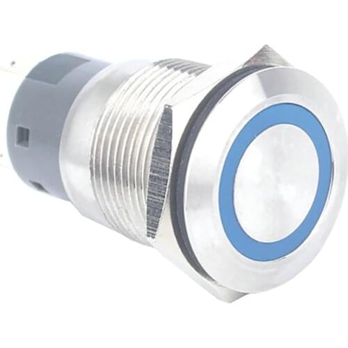 19mm Flat round head Momentary 5 pin terminal ring led lamp anti-vandal push button switch