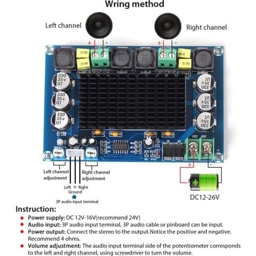 2*150W 2 Channel TPA3116 digital Power Stereo Amplifier Board dual TPA3116D2 With TL074C op preamplifier Audio Amplifier