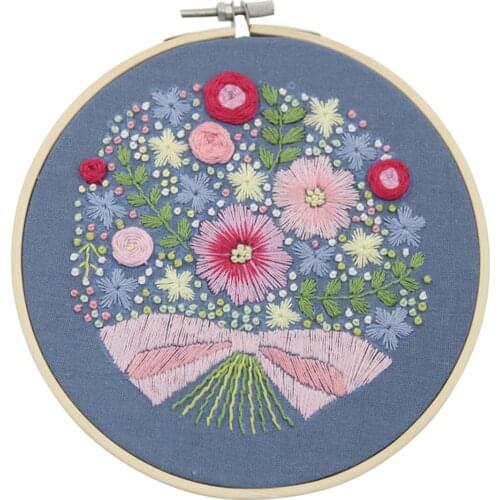 2 Sets Of Beginner Embroidery Starter Kits Floral Cross Stitch Kits Children Pattern Embroidery Cloth + Bamboo Hook + Tools