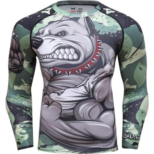 2018 Mens Fitness t-shirt Compression O-Neck Long sleeves T Shirt Animal 3D Prints MMA Rashguard Tights bodybuilding Man T-Shirt