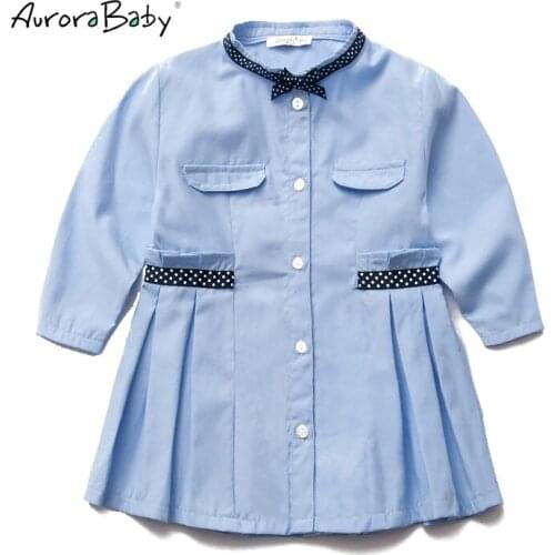 2018 Spring Baby Girls Dress Blue Shirt Dress For Girl Princess Dresses Kids Clothes Dow Collar Costumes For Girls School Dress