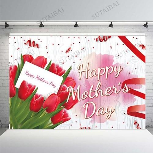 Red Flower Wooden Board Background for Photography Mothers Day Backdrop for Family Mother Party Photographic Photo Studio Props