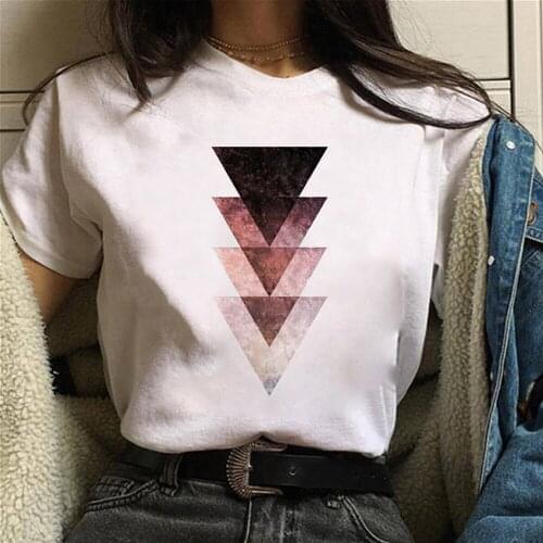 Beautiful geometry printed t shirt women 90s Graphic T-shirt Harajuku Tops Tee Cute Short Sleeve Plus Size tshirt Female Tshirts
